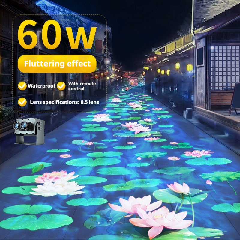60w dynamic projection light water ripple lotus koi fish ground spotlight creative pattern outdoor lighting atmosphere light