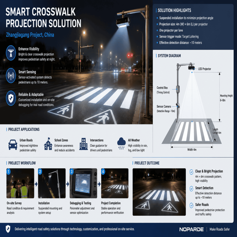 Practical Application of Smart Crosswalk Safety Solutions: Noparde safety projectors Project in Zhangjiagang China