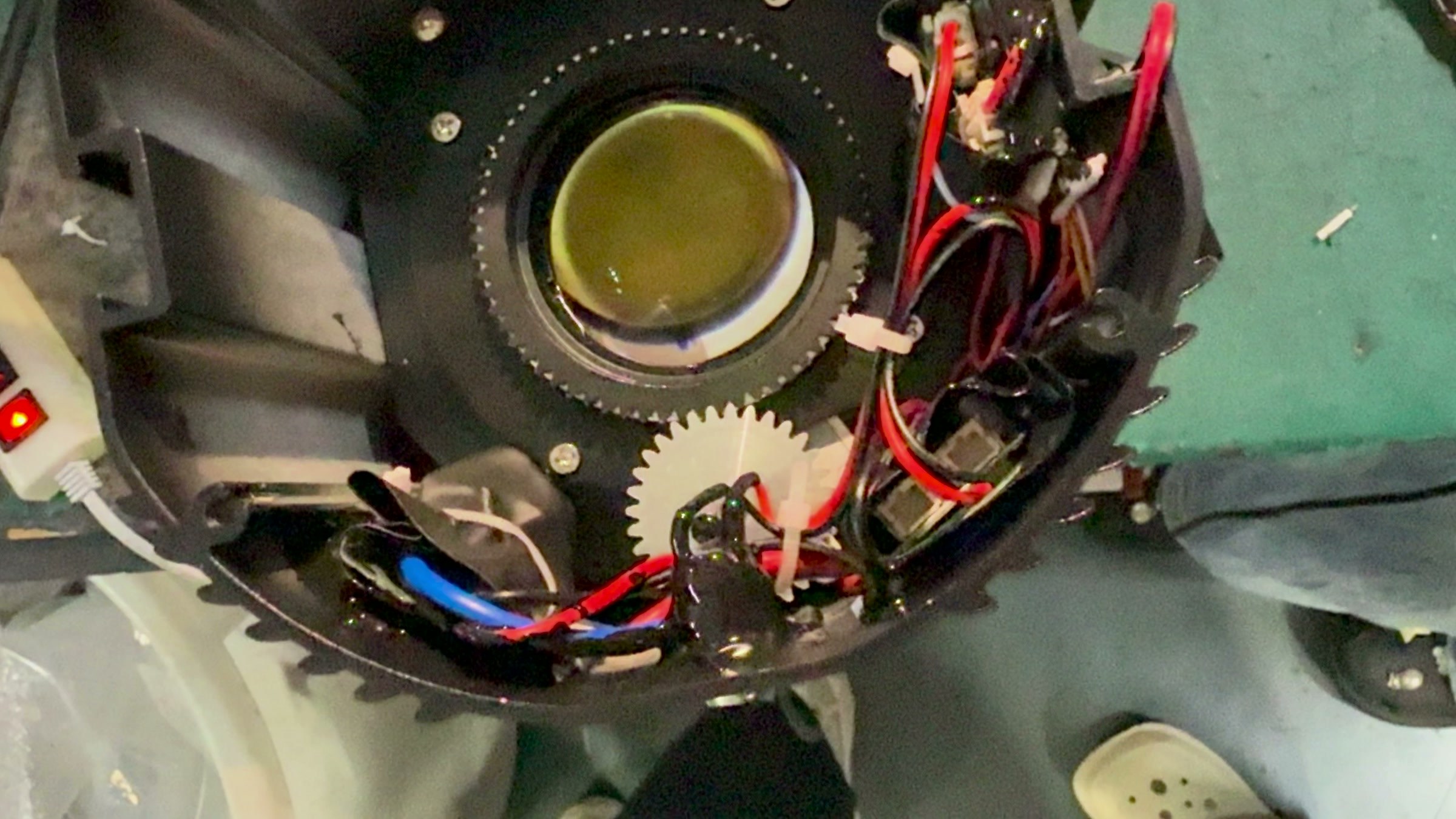 Inside a commercial gobo projector during assembly.